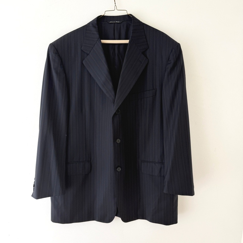 Canali 3 Button Wool Pinstripe Sport Coat Navy 46R Made in Italy Classic Fit